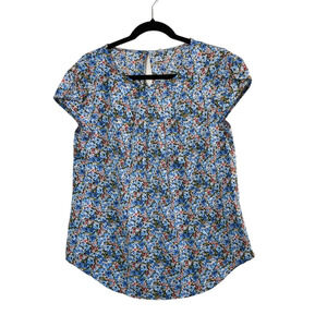 NWT Womens Casual Blue Flowered Loose Fitting Flowy Blouse Medium